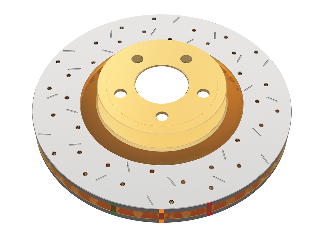 4000 Series cross drilled and slotted gold brake rotor