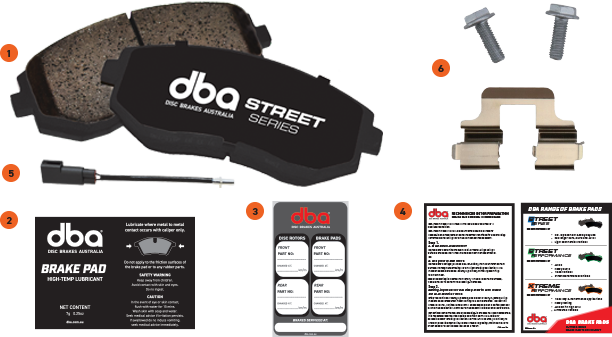 Contents inside a DBA brake pad box